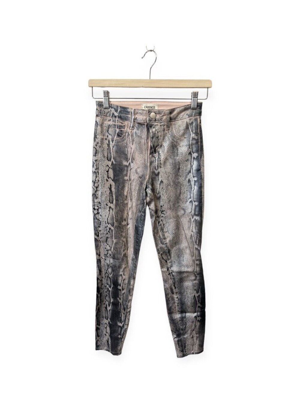 L’agence Margot Foiled Python Skinny Jeans Size 24 Pink and Silver